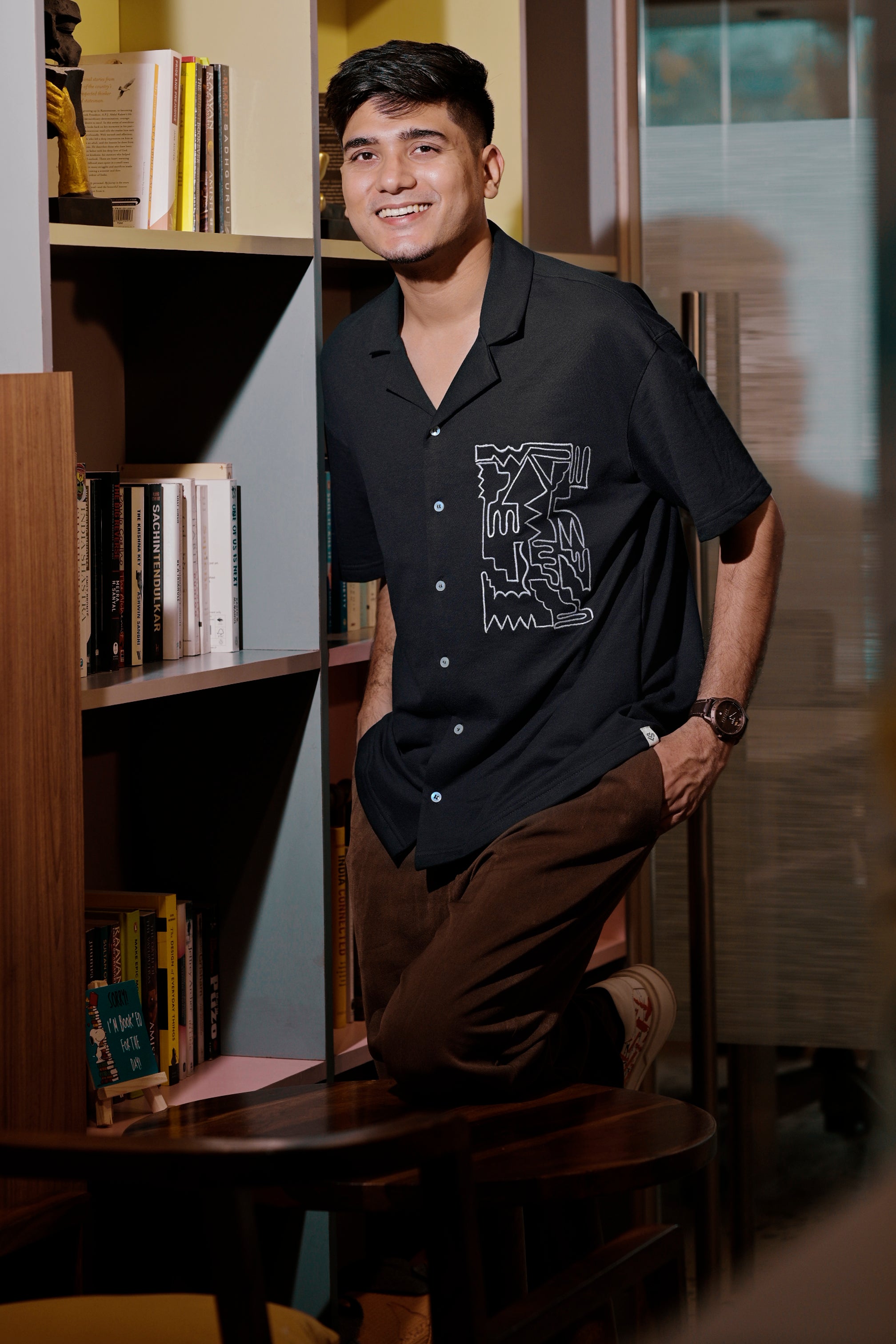 Black Oversized Embroidered Knitted Shirt
