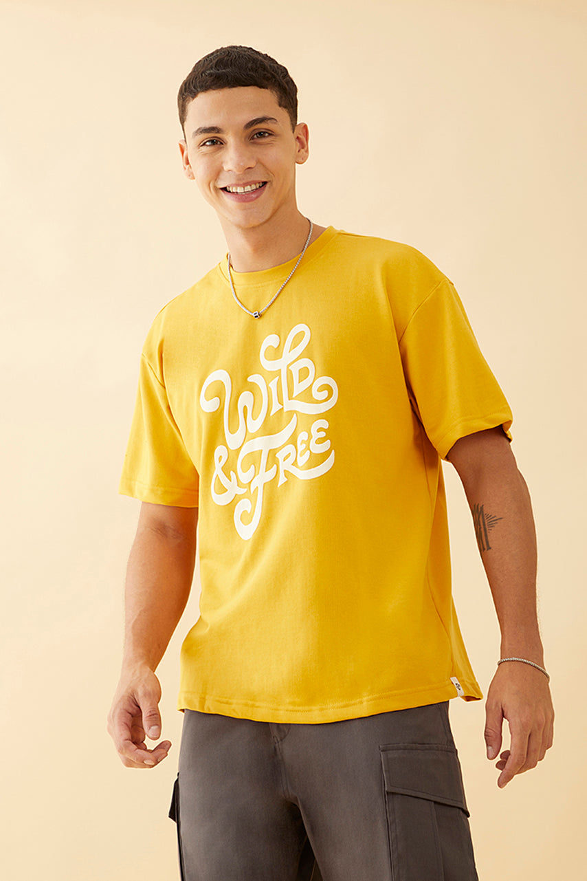 Oversized Mustard  Graphic Printed T-Shirt - Wild and Free
