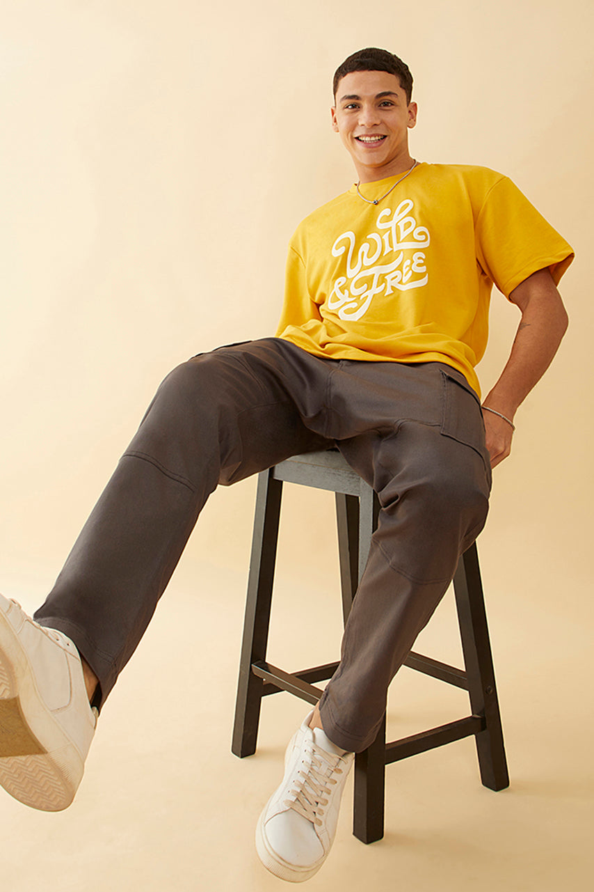 Oversized Mustard  Graphic Printed T-Shirt - Wild and Free