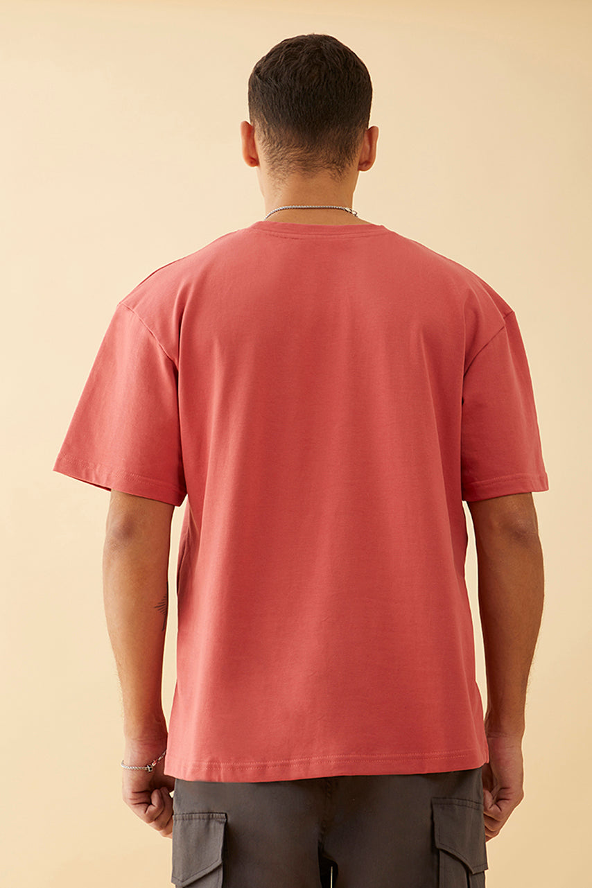 Oversized Red  Graphic Printed T-Shirt - Wild and Free