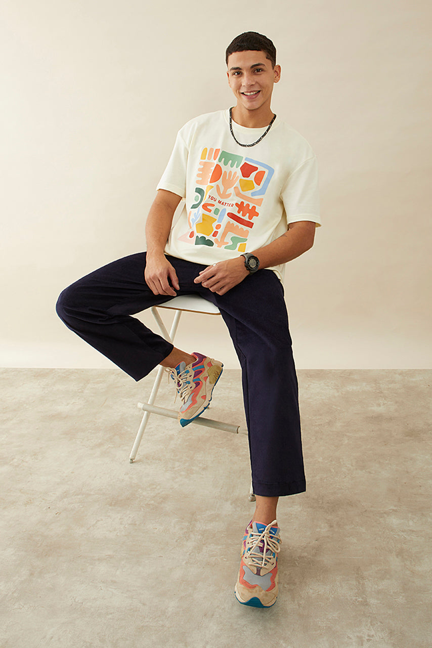 Oversized Off-White Graphic Printed T-Shirt - You Matter