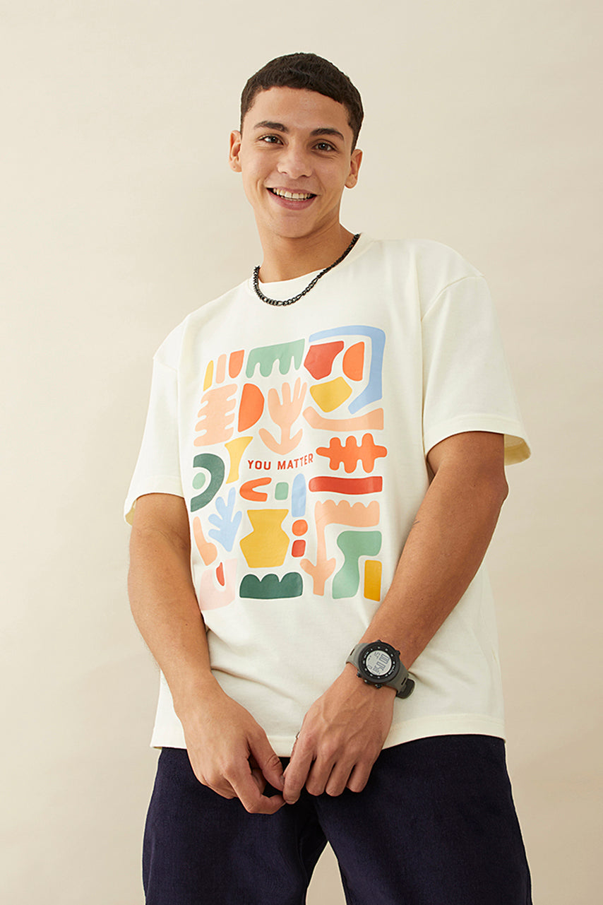 Oversized Off-White Graphic Printed T-Shirt - You Matter