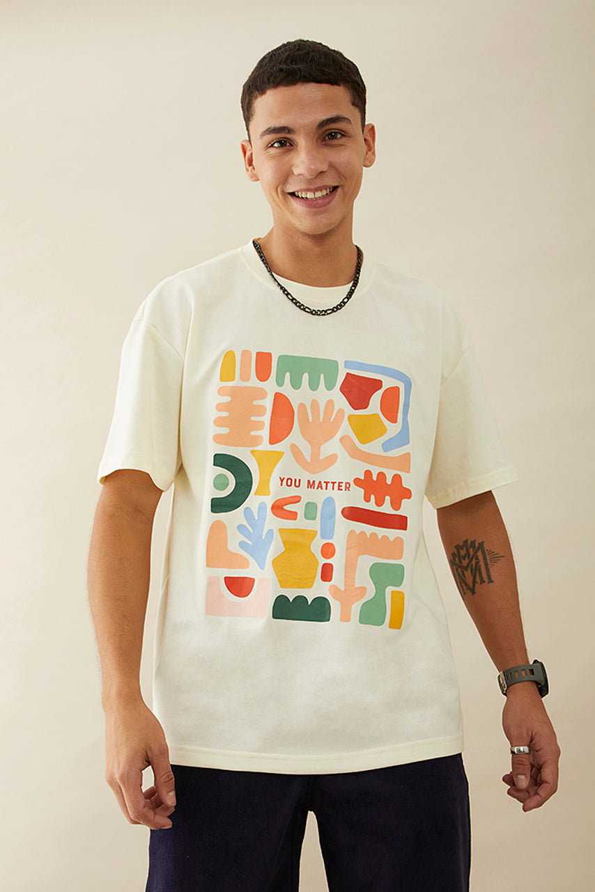 Oversized Off-White Graphic Printed T-Shirt - You Matter