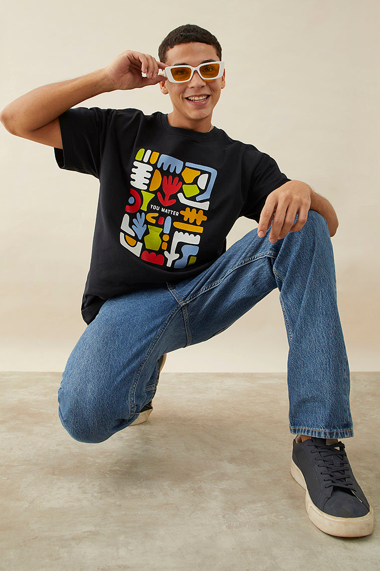 Oversized Black Graphic Printed T-Shirt - You Matter