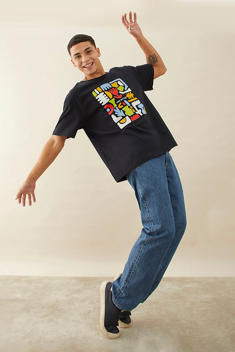Oversized Black Graphic Printed T-Shirt - You Matter