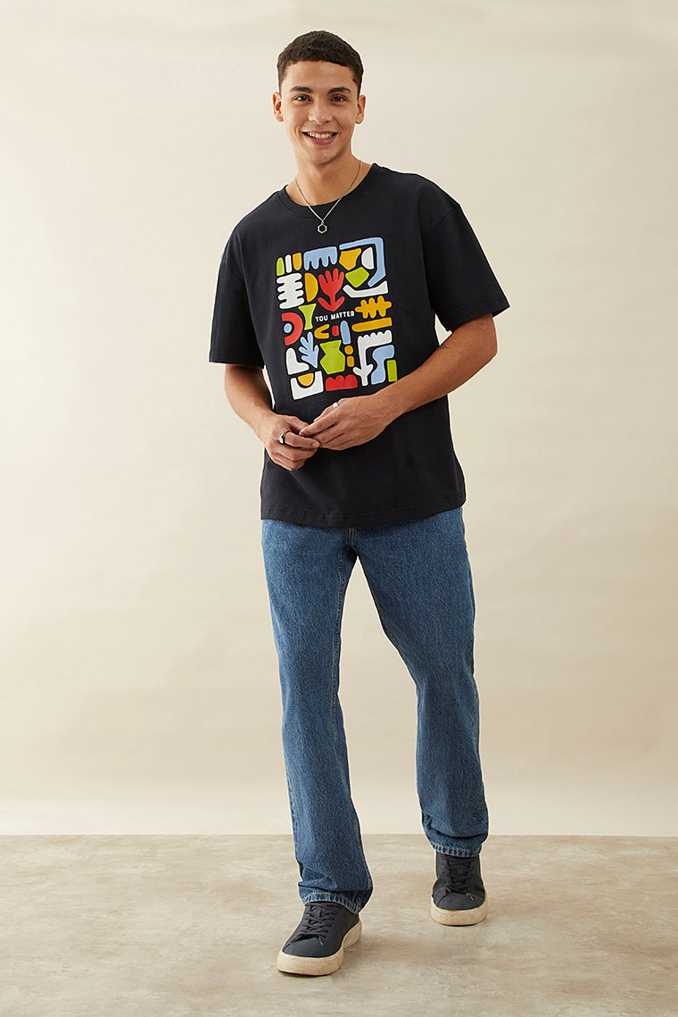 Oversized Black Graphic Printed T-Shirt - You Matter