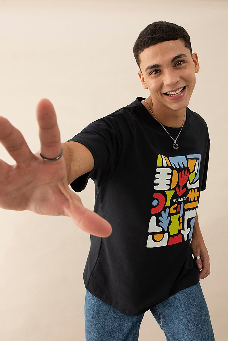 Oversized Black Graphic Printed T-Shirt - You Matter