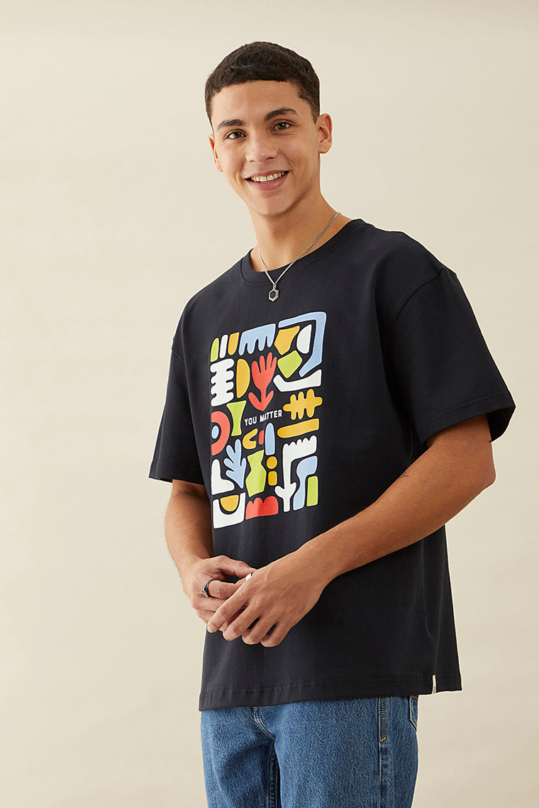 Oversized Black Graphic Printed T-Shirt - You Matter