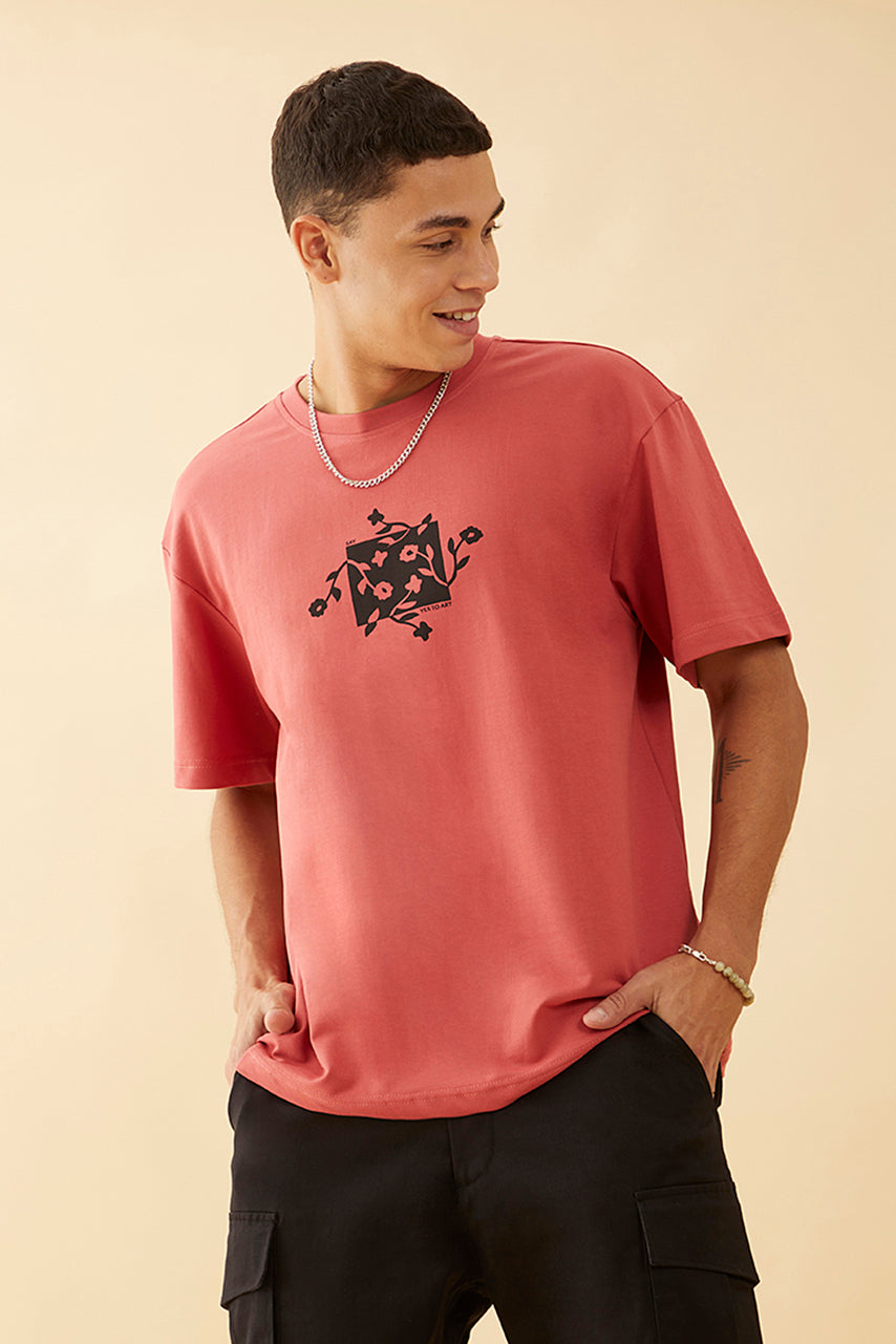 Oversized Red  Graphic Printed T-Shirt - Say Yes to Art