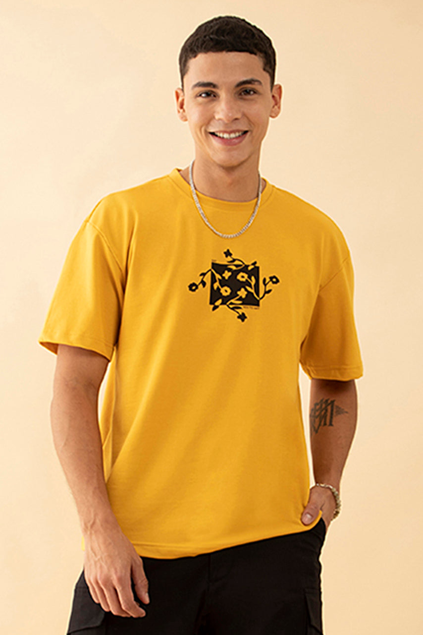Oversized Mustard  Graphic Printed T-Shirt - Say Yes to Art