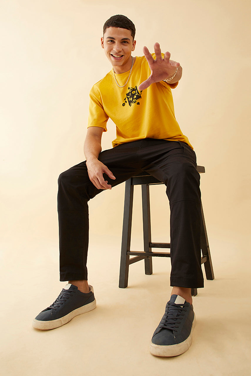 Oversized Mustard  Graphic Printed T-Shirt - Say Yes to Art
