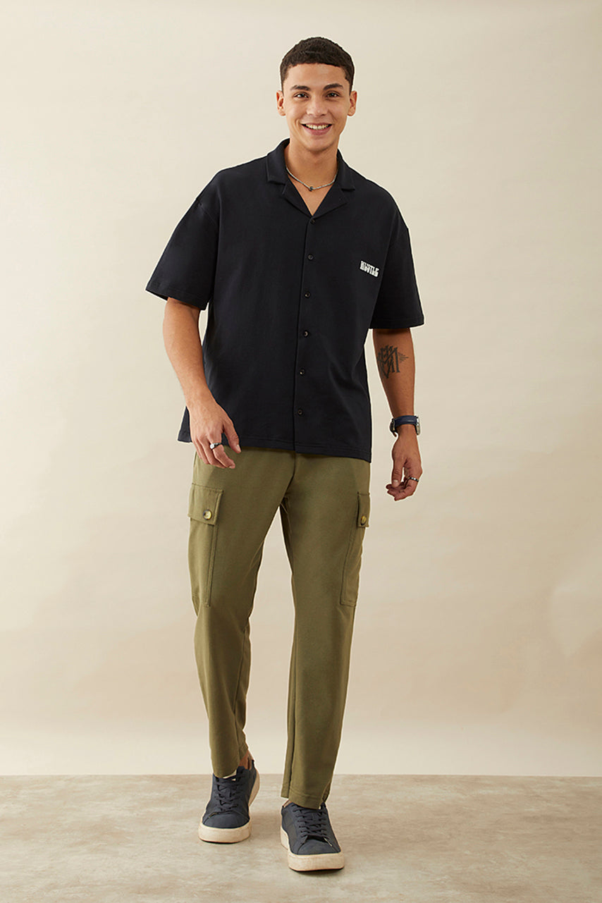 Oversized Black Graphic Printed Knitted Shirt - Hustle