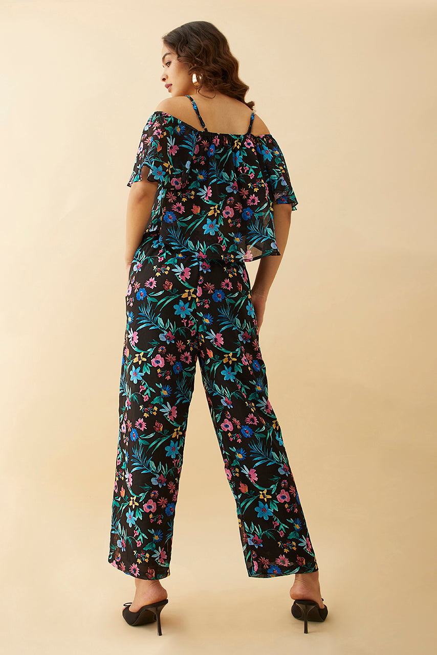 Black Floral Printed Pant Co-ord Set