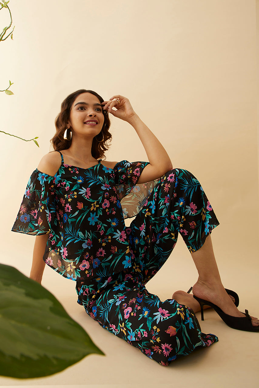 Black Floral Printed Pant Co-ord Set