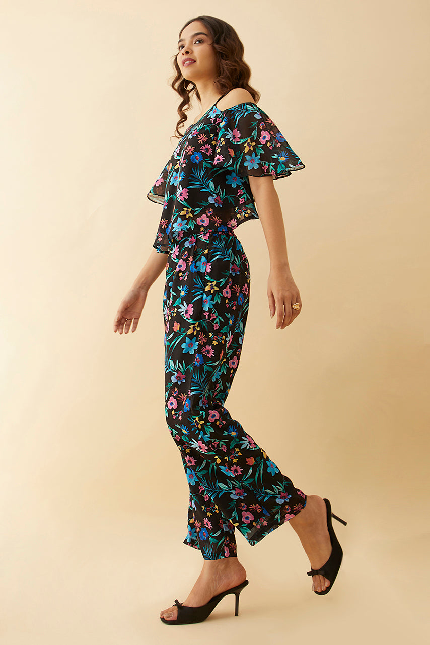 Black Floral Printed Pant Co-ord Set