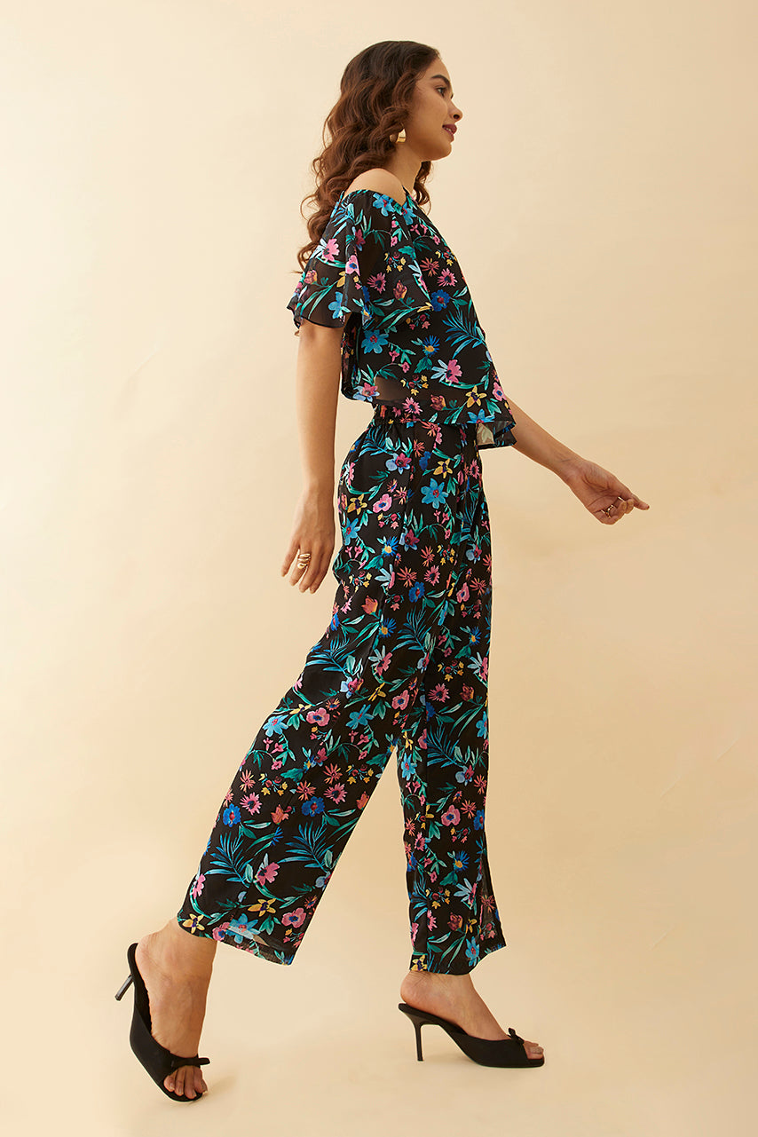 Black Floral Printed Pant Co-ord Set