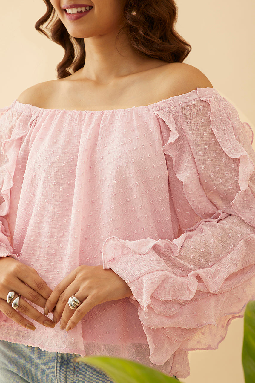 Pink Off-Shoulder Frilled Top