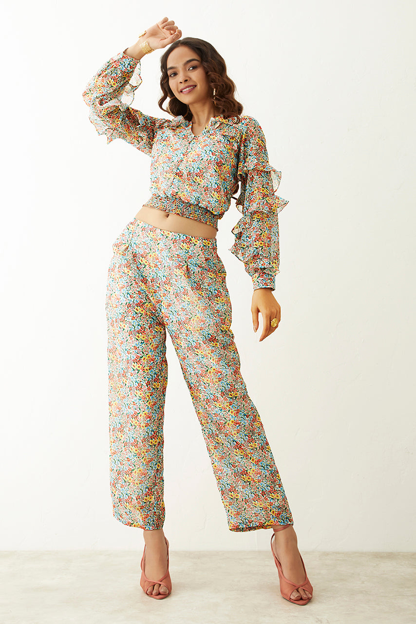 Multicolor Ditsy Floral Printed Pant Co-ord set