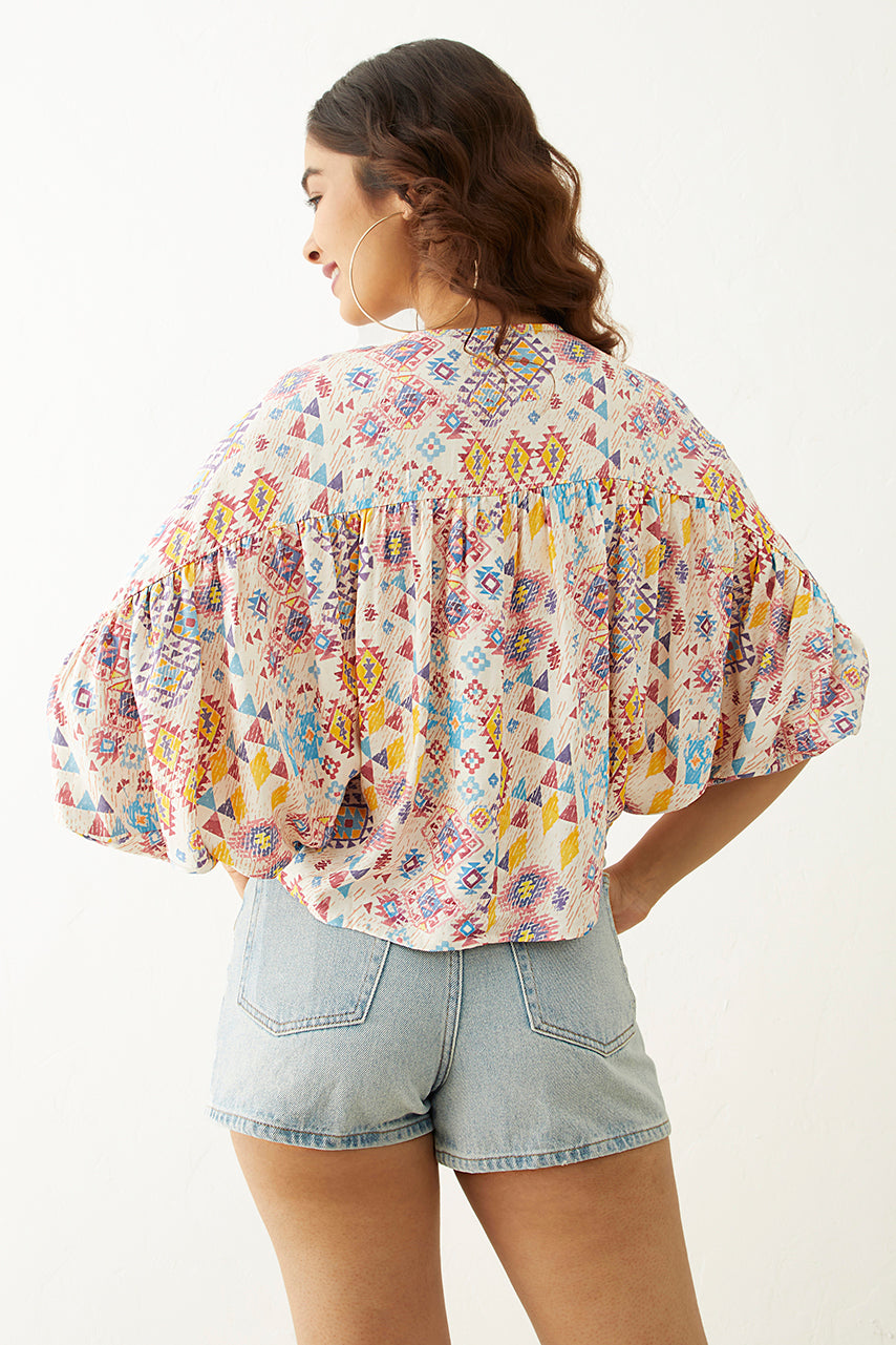 Ikkat Printed Kimono Crop Top