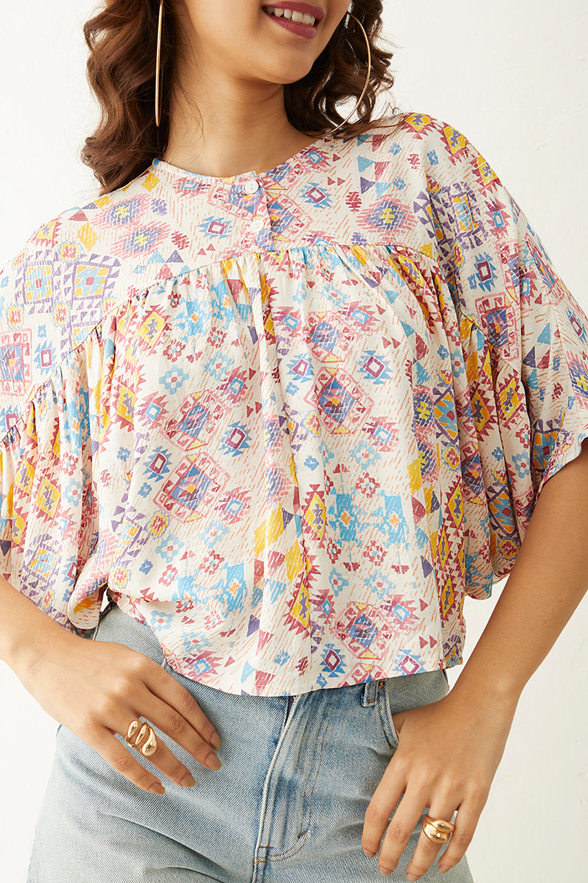 Ikkat Printed Kimono Crop Top